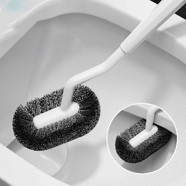 Toalettborste med hållare: Böjd design med hållare för djuprengöring under kanten - Kompakt dold skrubber för litet utrymme - Modern RV-badrumsinredning