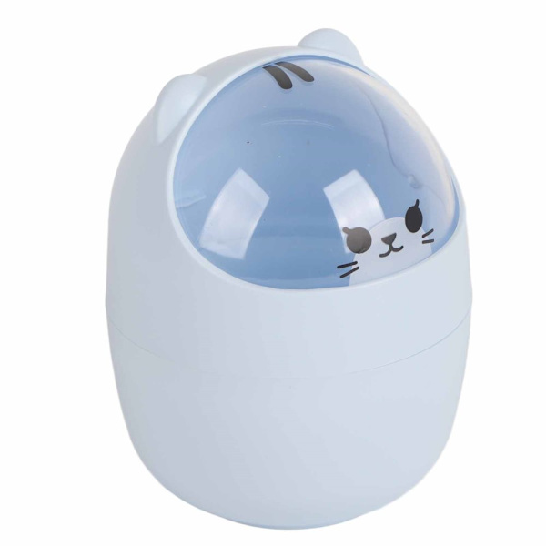 Cute Mini Desktop Trash Can with Lid - Blue