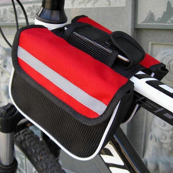 Cykelrammetaske - Front Top Tube Taske - Front Sadelramme Trekant Taske - Cykelramme Pung - Opbevaringstasker med Reflekterende Stribe