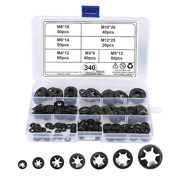 Internal Tooth Lock Washers - 340 pcs Assorted Set