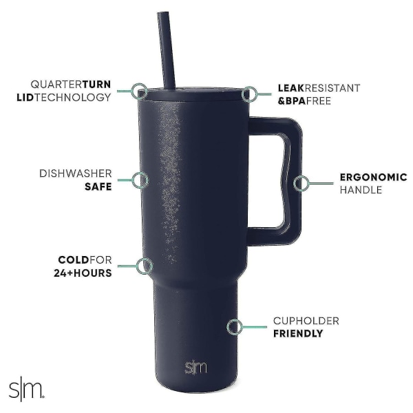 Simple Modern 40 Oz Tumbler med Håndtag og Strå-Låg | Isoleret Genanvendelig Rustfri Stål Vandflaske Rejsemug Iskaffe Mug | Gave til Kvinder Mig