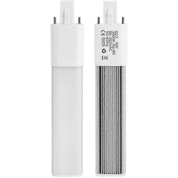 6W 2-benet kompakt lysstofrør, G23/GX23 horisontal rørbase, 3000K (varm hvid G23)