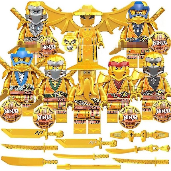 Høy kvalitet kompatibel med Phantom Ninja Minifigur Wizard Golden Dragon Master Gold Minnesutgave Samlet Læringsleker