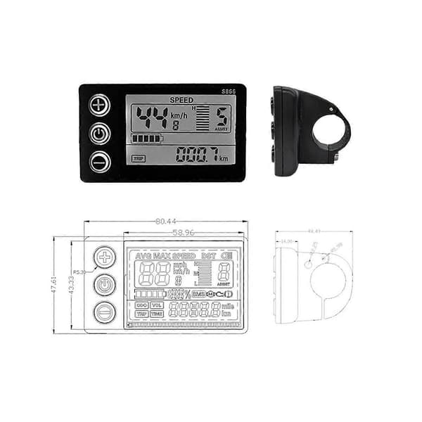 S866 Kontrollerpanel Dashboard+36V 350W Sinusbølge Kontroller Elektrisk Cykel LCD Display til E-cykel