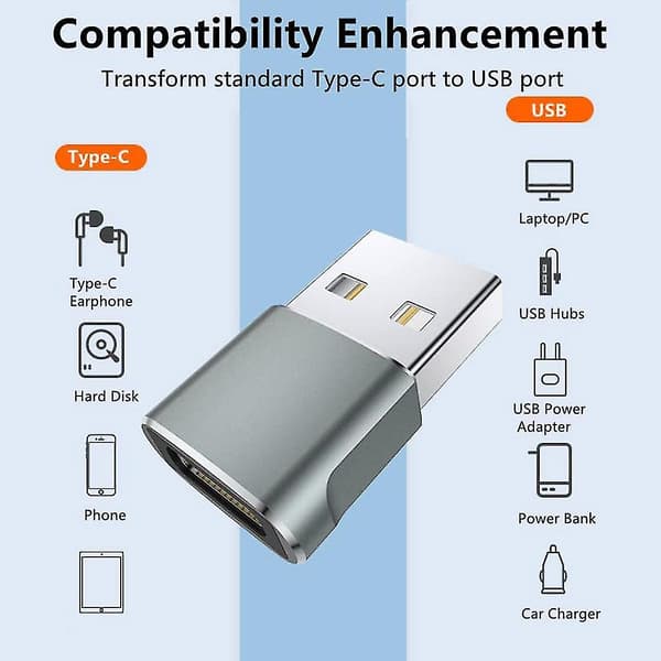 4 kpl USB-C naar USB-A-adapter, harmaa