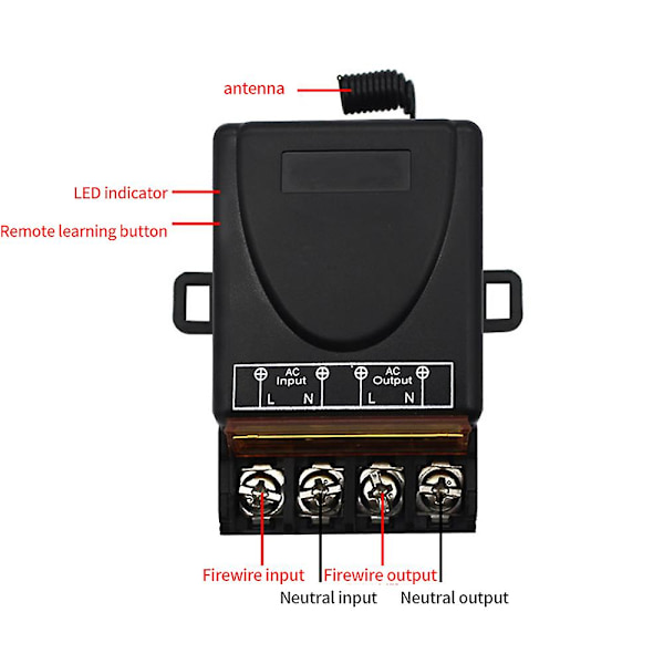 AC 220V 30A 1CH 433MHz Trådløs Fjernkontrollbryter RF Relémottaker + På/Av Sender for El