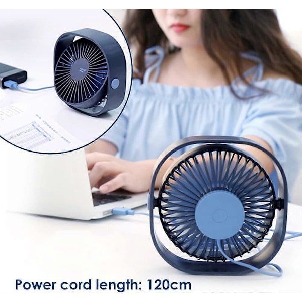 USB-tuuletin Mini Kannettava Tuuletin Hiljainen Tuuletin Pöytätuuletin 3 Nopeutta Säädettävä USB-virtalähde (Sininen)