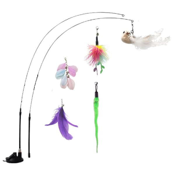 Interactive Cat Toy - Upgraded Suction Cup with Double Feather Sticks and Replaceable Heads for Cat