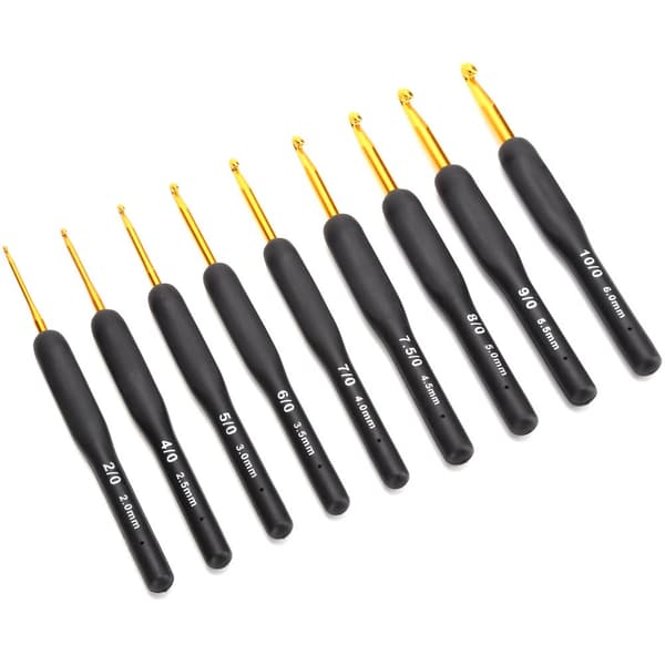 Crochet Hook Set with Black Handle - 9 Knitting Tools for Sweaters, Sewing, and Crafts