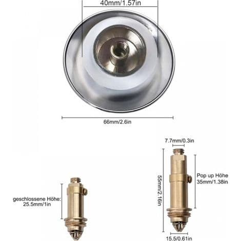 66 mm pop-up avløpsplugg for kjøkkenvask, baderomsvask, solid forkrommet messingvask