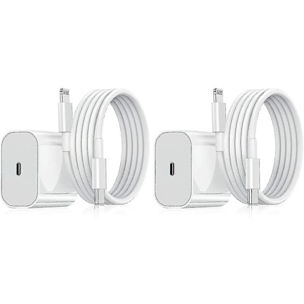 2-pakke - Ladeadapter for iPhone - Hurtiglader - Adapter + Kabel 20W Hvit 2-pakke iPhone