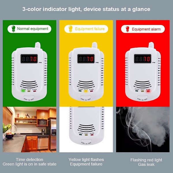 Läckagedetektoranalysator Kolmonoxid Sensor LCD Digital Display Naturlig 2 i 1 Larmsystem,EU