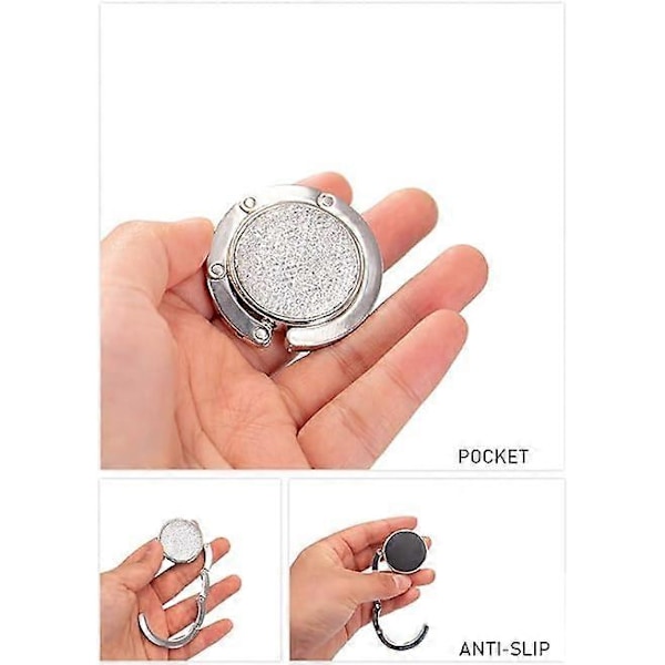 Vikbar Handväskkrok Handväska Hängare Bling Strass Väskhållare för Bord Skrivbord 1 ST Vit
