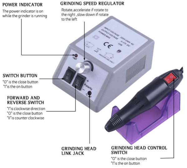 Electric nail file with 12 accessories for grinding/polishing