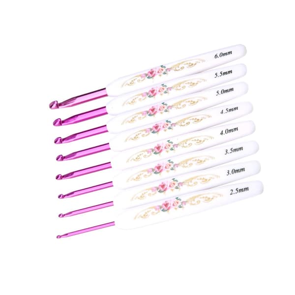 Aluminum Crochet Hook Set with Soft Floral Pattern (Large), 8 Pcs