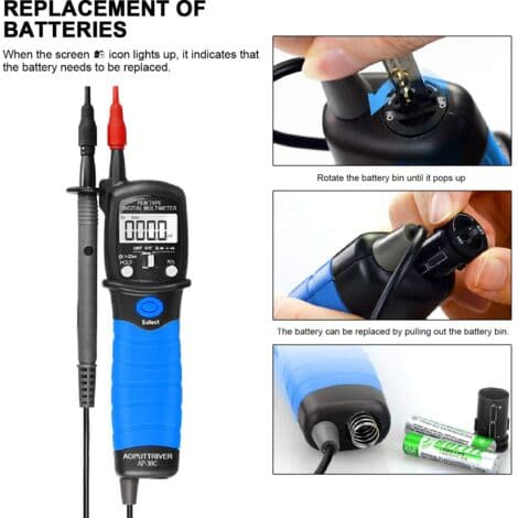 Digitalt multimeter, pen-type spændingstester med LCD-skærm, meget præcis 6000 tællinger til AC/DC voltmeter/modstand/diode/kapacitansmåling