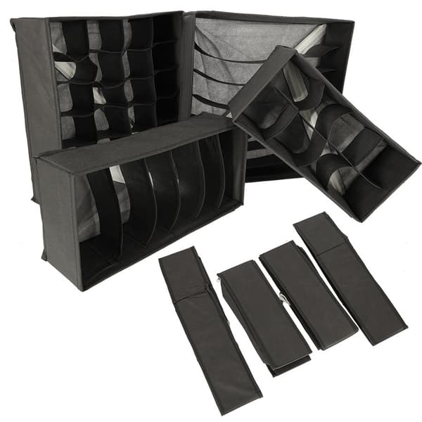 Underwear and Sock Drawer Organizer 4-pack Grey with Compartments