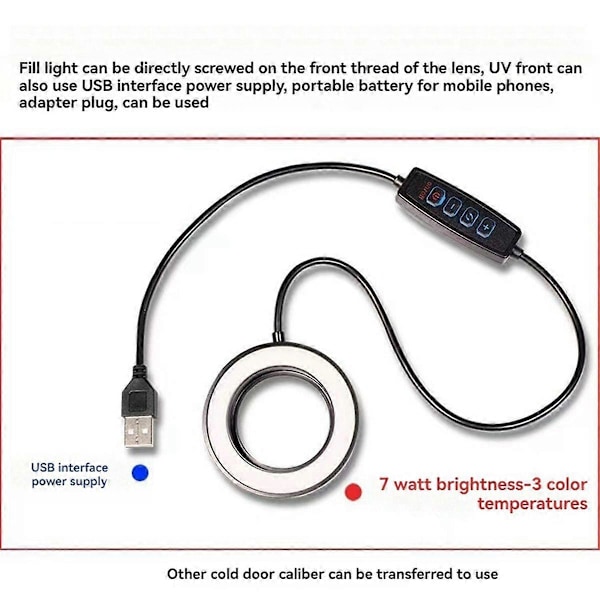 LED Macro Ring Light 7W 49mm Himmennettävä Täyttövalo Kameroille Universaalit Makrokuvaustyökalut
