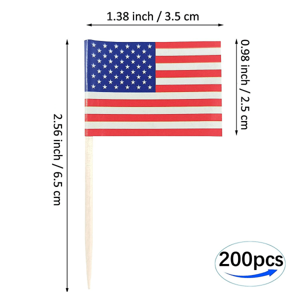 200pcs Usa American Flag Toothpicks American Flags Cupcake Toppers Decorations, Cocktail Toothpicks Flag Cake Topper