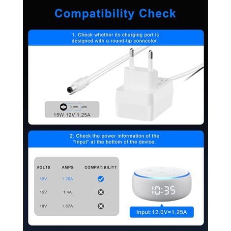 15W strømadapter til Echo Dot (3./4. generation), Show 5, Spot og TV Cube med ur og børneudgave