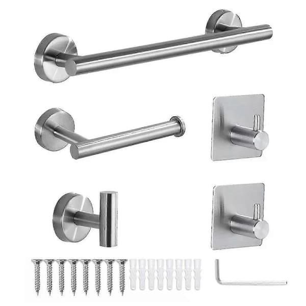 Badrumstillbehör Set - Handdukshängare, Pappershållare, Krok - Silver