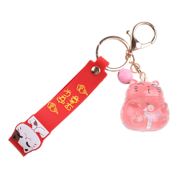 Tecknad Lucky for Cat Flytande kvicksand nyckelring Söt Maneki Neko Bag Charm för K Rosa