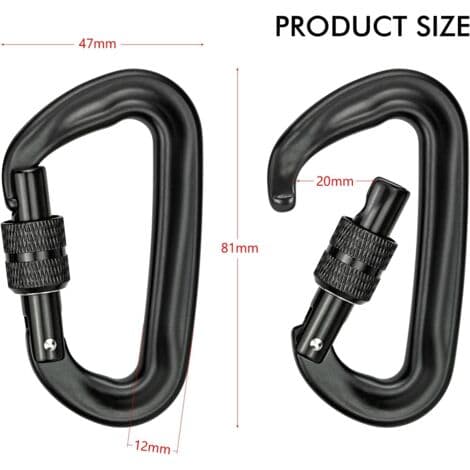 2 ST Klätterkarbinhake, Robusta Aluminiumkarbinhakar D-formade Låskarbinhakar för Hängmattor Yogagunga Camping (Svart)