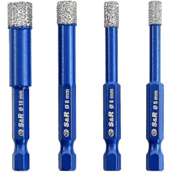 4pcs Diamond Drill Bits For Ceramic Tiles Porcelain Tiles Glass Stone Tiles. 4 Size(5/6/8/10mm) Hs