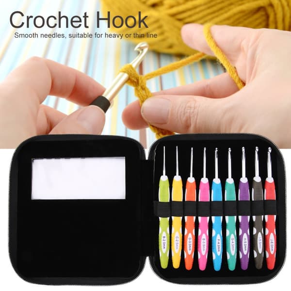 Crochet Hook Set - 9 Pcs Ergonomic Needle Tools with Smooth Plastic Handles and Aluminum Hooks #1