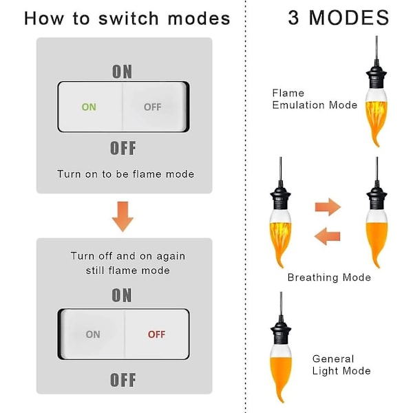4-pak 3W E14 LED-pære med flammeeffekt og 3 lystilstande - Dekorativ pære