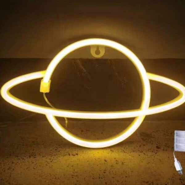 Planet Neon Skilt, Akryl Neon Lys for Veggdekor, USB-drevet Lysende Neon Skilt for Soverom, Barnerom