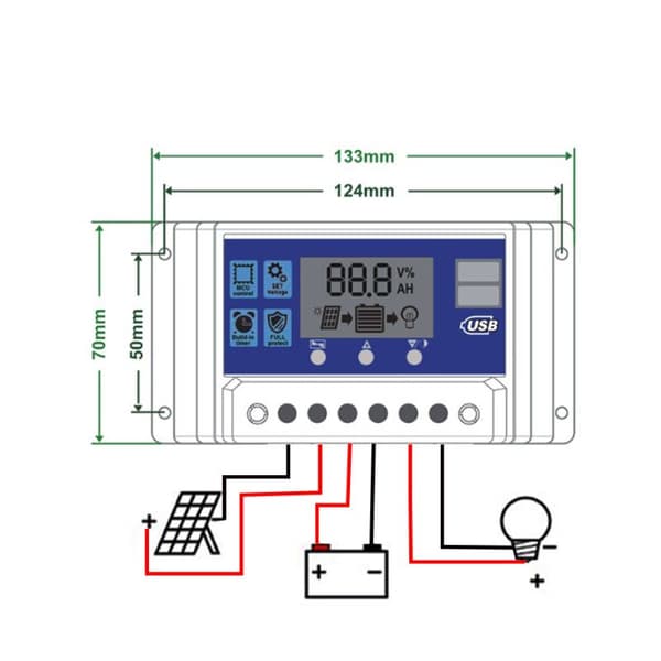 30A 12V/24V Intelligent Batteri Solcellepanel Ladekontroller Regulator med 5V Doble USB-porter og LCD-skjerm (30A)