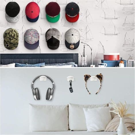 10 Hat Hooks, Rubber Cap Holders, No Drilling Required, for Hats, Wall-Mounted, Wardrobe, Closet, Hat Rack for Hat Storage (White)