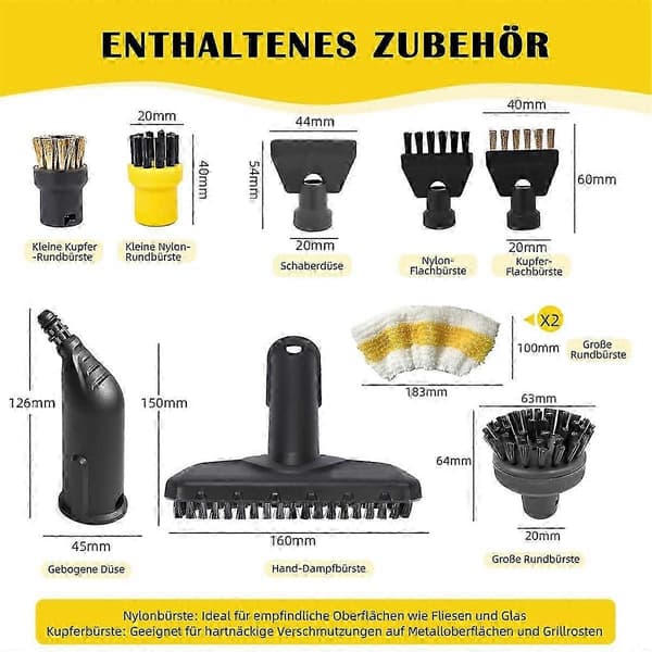 Karcher damprenser SC1 SC2 SC3 SC4 SC5 10-delt tilbehørssæt - med dyser og børster
