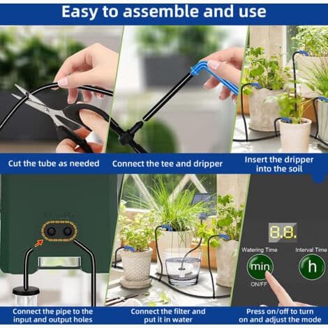 Solar Dryppvanningssystem for Hage Digitalt Display Automatisk Vanning 10 Potteplanter med 30x7 Timer Moduser
