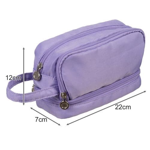 Pencil case large purple nylon 3 compartments with zipper and handle 22 cm