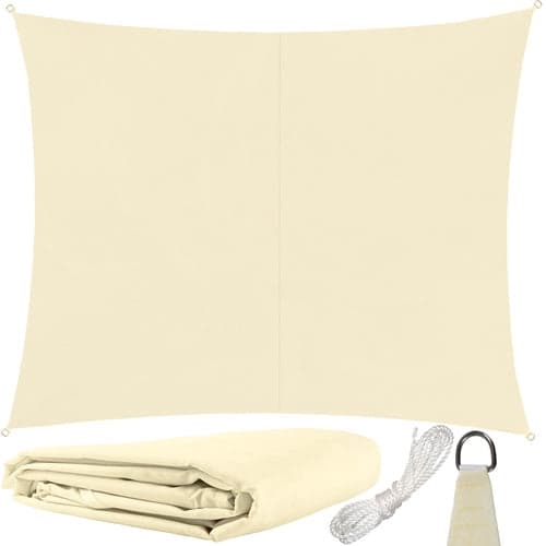 Solsejl rektangulært 3x2 m beige polyester inkl. monteringssæt