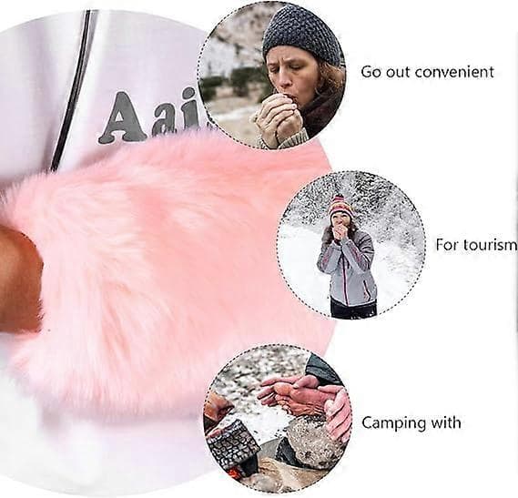 Imiteret Pels Håndmuffer Varme Vintermuffer Vinter Håndvarmer til Kvinder Piger Pink 30CM