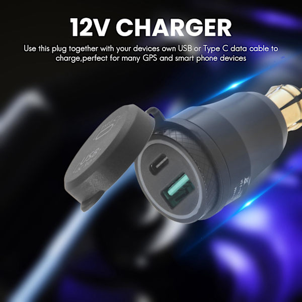 Moottoripyörän vedenkestävä pikalataus USB-C-portilla 12V/24V QC3.0 virtalähde DIN-pistokkeella
