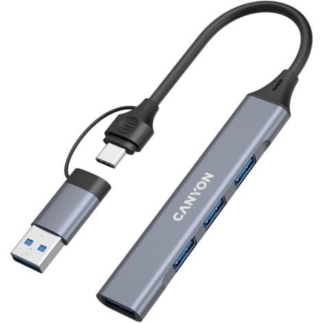 CANYON HUB DS-02 4-in-1 USB-A/C Harmaa