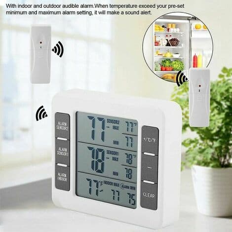 Køleskabsfryser Termometer Digital Alarm Lydalarm Med Trådløs Sensor Min/Maks Display