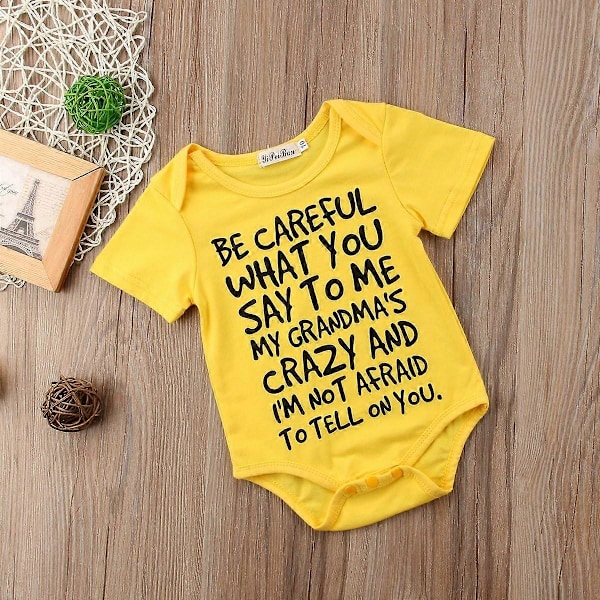 Baby Pojke Flicka Var försiktig vad du säger till mig Min Galna Mormor Bodysuit Rolig Bodysuit, 75-85CM