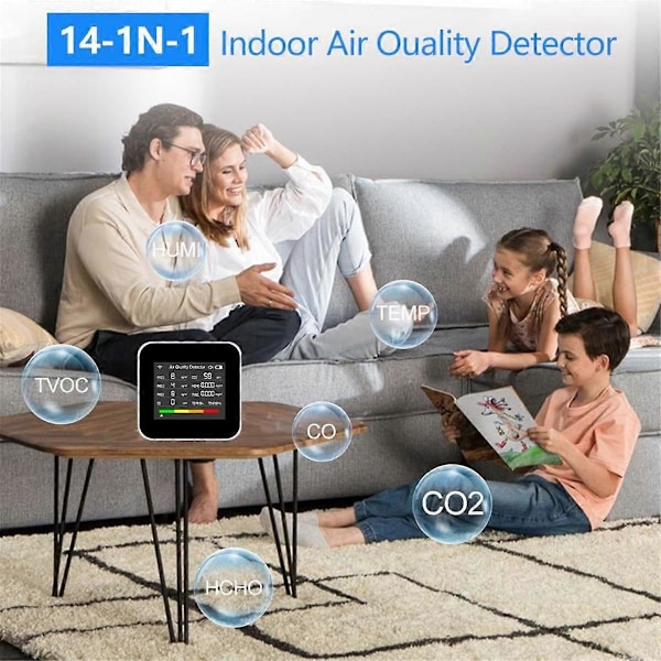 Luftkvalitetsmätare Inomhus, 9-i-1 Luftkvalitetsmätare för CO, CO2, TVOC, HCHO, PM2.5, PM10 för Hus Kit