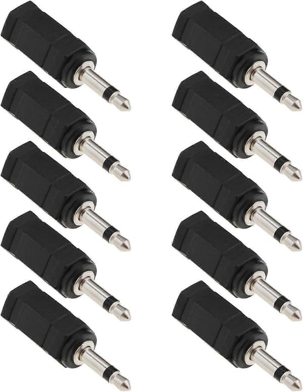 10 stk. 3,5 mm Mono til Stereo Hun til Han 2 i 1 Adapter til Mobiltelefon Headset Computer Hovedtelefoner (Sort)