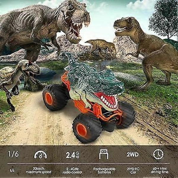 Fjärrstyrd Bil, Dinosaurie Lastbilsleksak med Spraydimma Musik LED-ljus, 360 Rotation Terräng Monster 2.4 GHz RC Lastbilar Leksak, RC Bil med Ljud