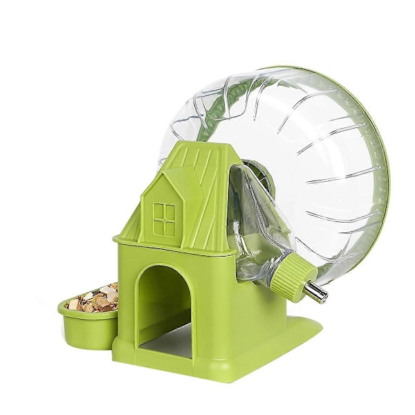 4 i 1 Tyst Hamsterhjul, Multifunktionellt Hamsterhus med Löphjul, Vattenflaska, Matsskål Grön