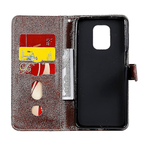 Lompakkokotelo Xiaomi Redmi Note 9s/ 9 Pro/ Max -puhelimelle, ensiluokkainen PU-nahka magneettisella sulkimella, korttipaikat, jalusta, vetoketjutasku, pehmeä TPU-läppäsuojus - Ruskea