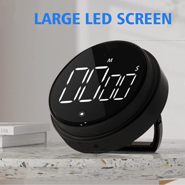 Magnetisk digital køkkentimer med stort LED-display Sort