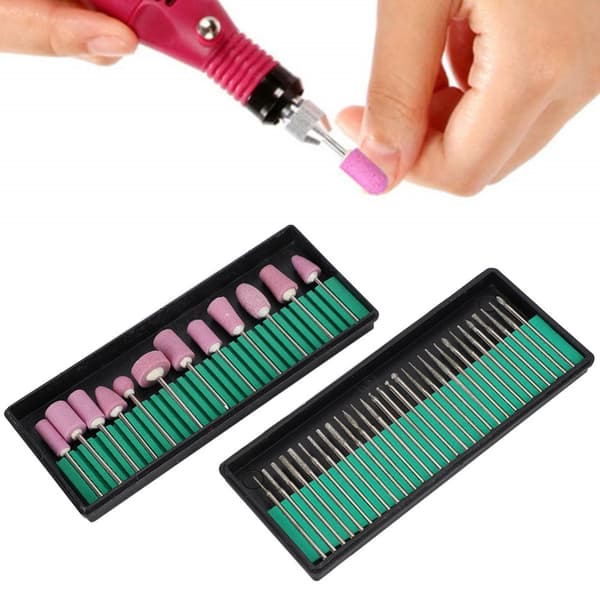 Nail Drill Bits Needle Set Nail Polishing Burr Manicure Pedicure Accessory Tool (12+30pcs)