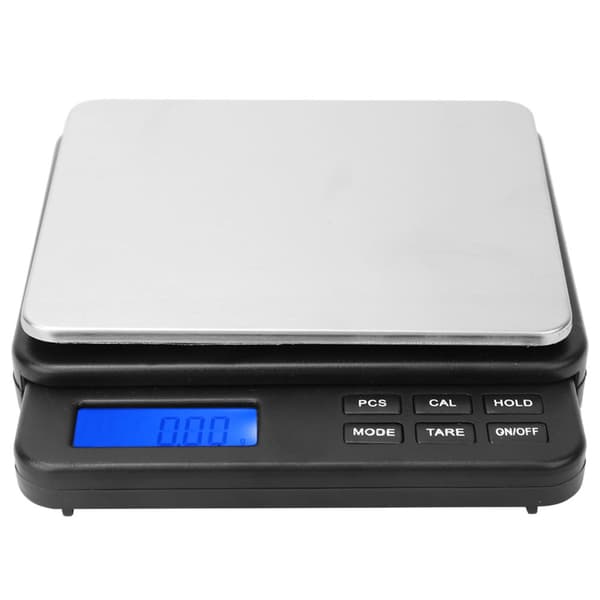Mini Digital Kitchen Scale - High-Precision Electric Scale (1000g/0.01g) - Blue Backlit Display, Black